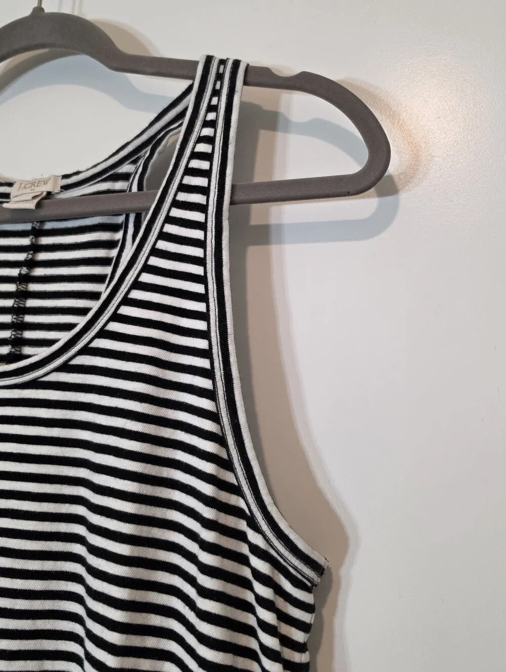 J. Crew Fact Cotton Racerback Tank Dress Knee Length Black White Striped Large